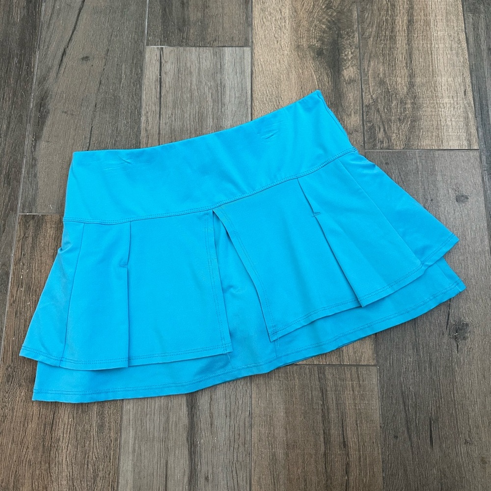 Lucky in Love Blue Skater Mini Skirt with Pleated Tiers